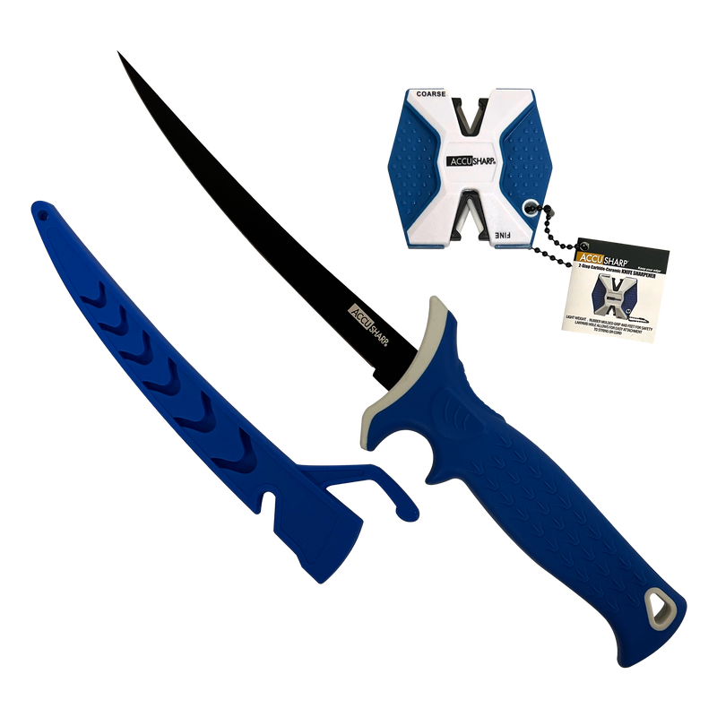 AccuSharp Fillet Fixed Blade Knife with 2-Step Sharpener, Royal Blue - 736C