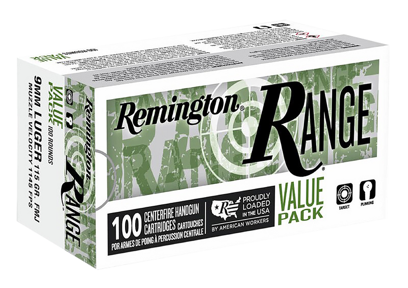 Remington Range 9mm Luger 115gr Full Metal Jacket Handgun Ammunition 100/Box - R23979