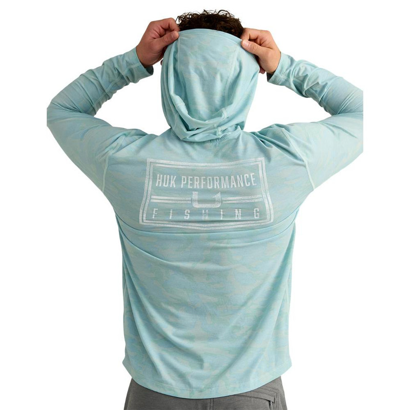 HUK Drift Performance Hoodie Long Sleeve Shirt, Heron Blue - H1200734-395-S