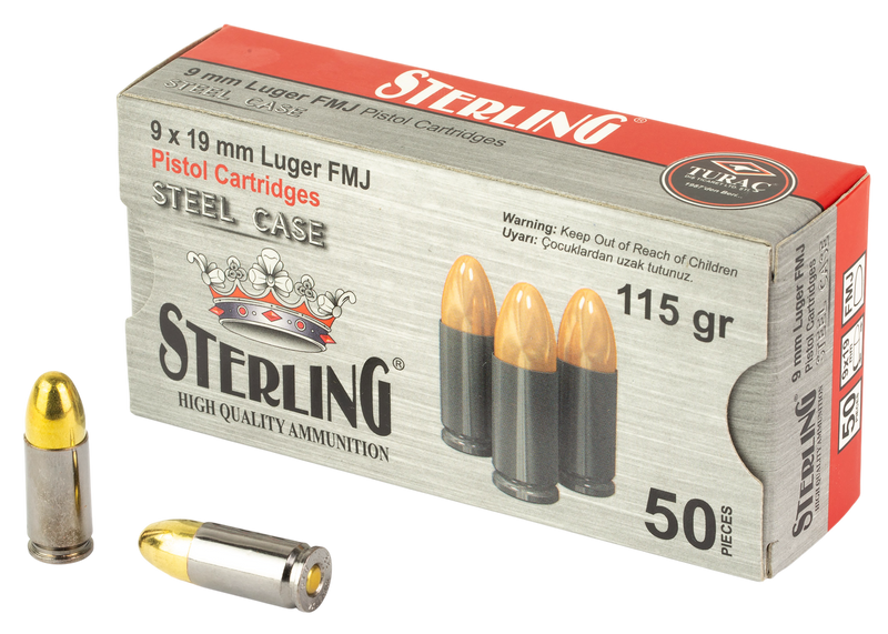 Sterling 9mm Luger 115gr Full Metal Jacket Handgun Ammo, 50 Round Box - 8698779957674