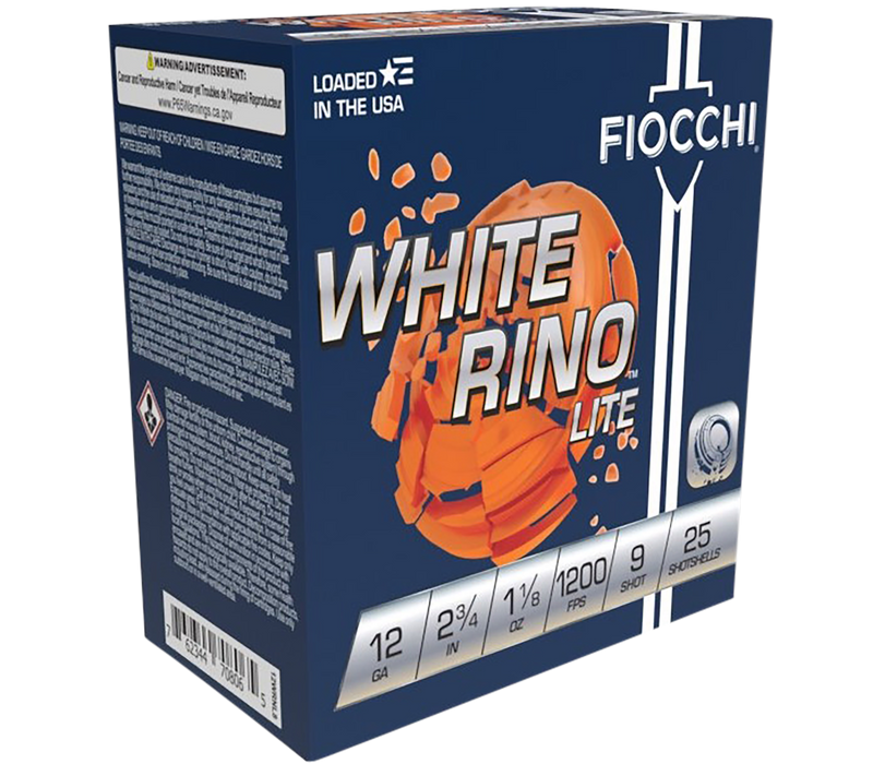 Fiocchi White Rino Lite Plastic 12 Gauge 2.75" 1 1/8oz #9 Shot 25 Round Box - 12WRNL9