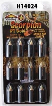 Harvester Scorpion PT Gold Premium Polymer Tip Muzzleloader Bullets 50 Cal. Sabot 240 gr .451" - H14024