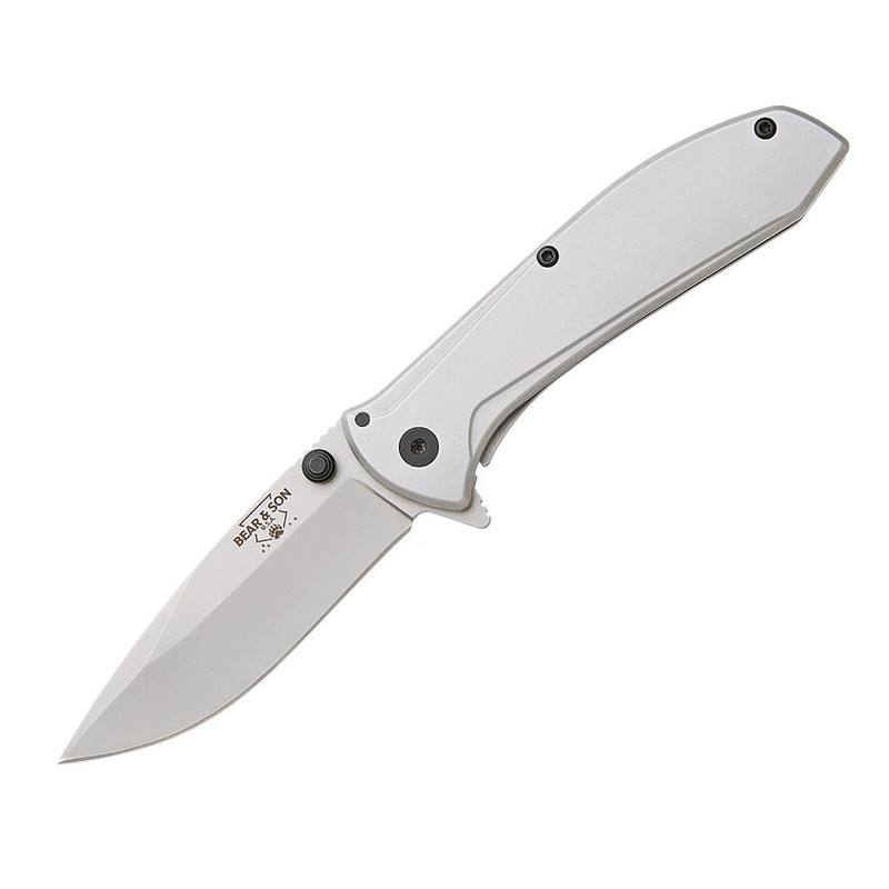 Bear & Son Framelock Assisted Opener Folding Knife, Silver - 112A