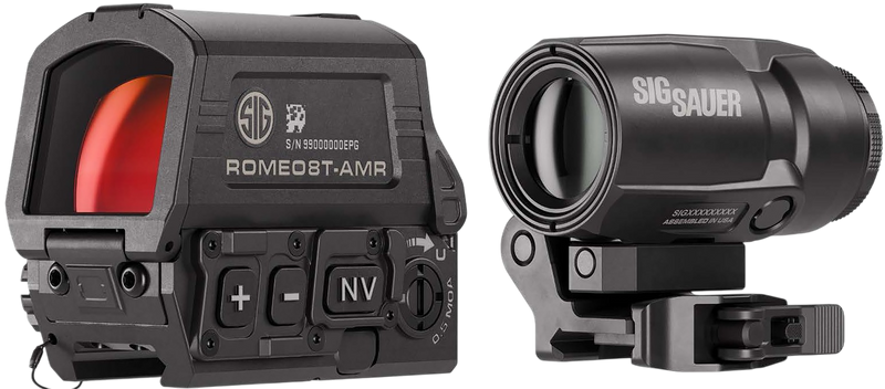 Sig Sauer Romeo8T-AMR with Juliet3T Micro Magnifier 1x40mm/3x22mm Quad Ballistic Circle Dot 2.0, Black - SORJ8T101