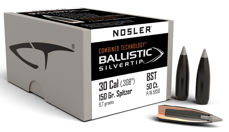 Nosler Ballistic Silvertip .30 Cal 150gr Spitzer Hunting Rifle Bullets - 51150