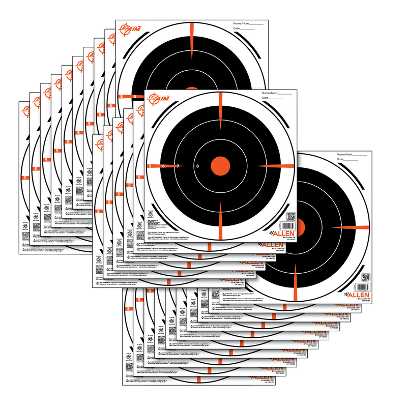 EZ-Aim Bullseye Paper Target 8" x 8" Black/Orange - 26 Pack - 15246
