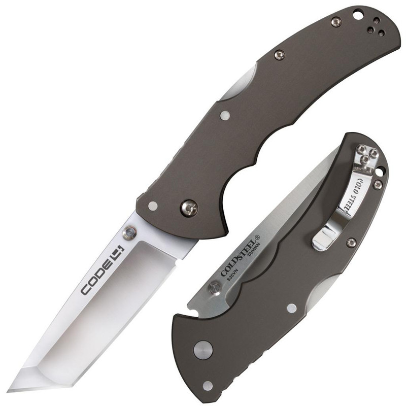 Cold Steel Code-4 Tanto Lockback Folding Knife, Silver - CS-58PT