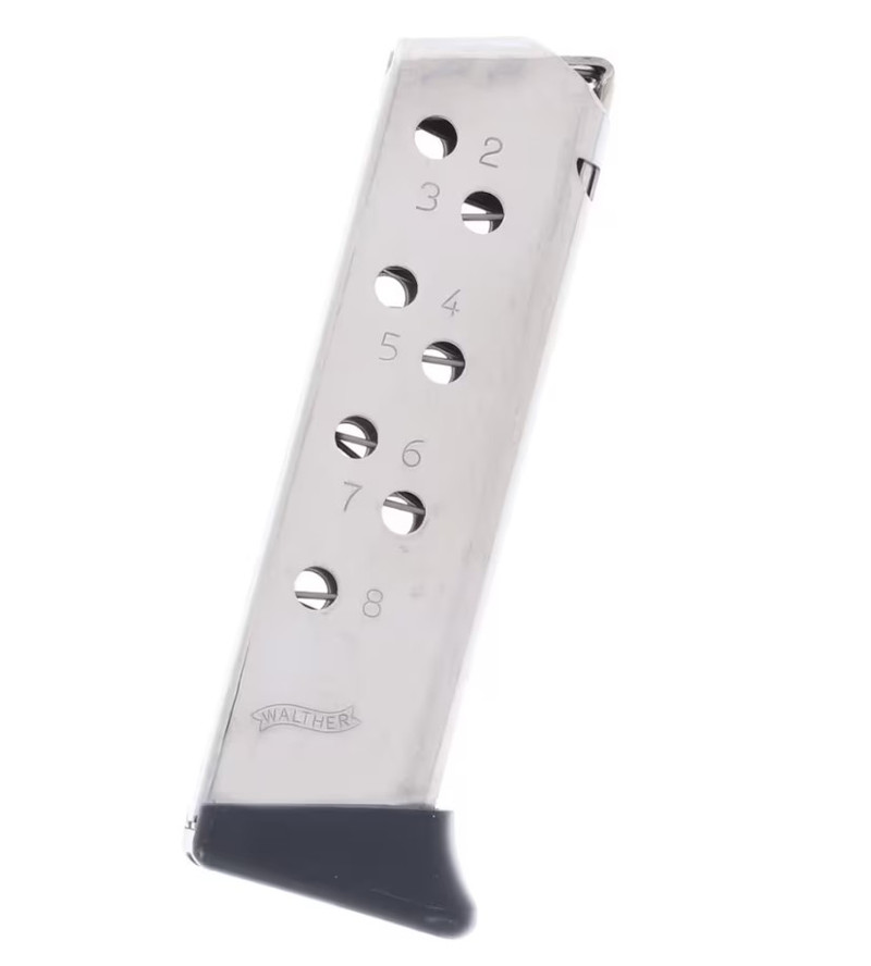 Walther PPK/S 32 ACP 8rd Magazine, Nickel Finger Rest - WAL 5136783