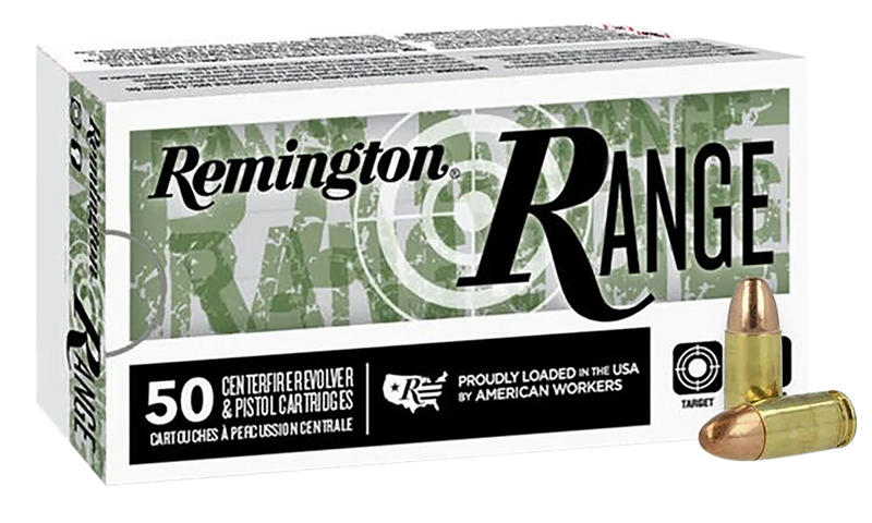 Remington Range 9mm Luger 115gr Full Metal Jacket Handgun Ammo, 50/Box - R27778