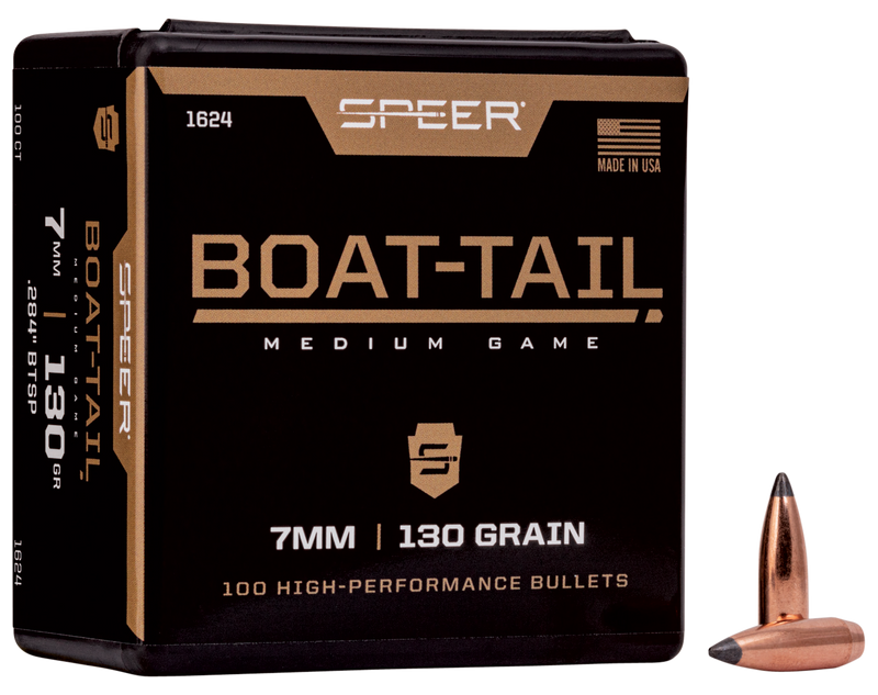 Speer Boat-Tail 7mm 130gr Jacketed Soft Point Rifle Bullets - 1624