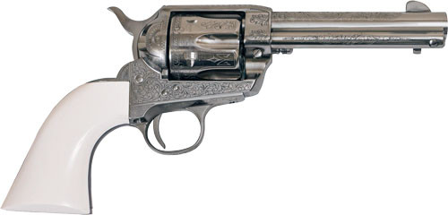 Cimarron Frontier .45 Colt 4.75" 5rd Revolver, Engraved Nickel/Ivory - CIM PP410LNI