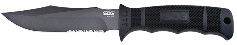 SOG Seal Pup Fixed Blade Knife 4.75" Clip Point Partially Serrated Black - SOGM37NCP