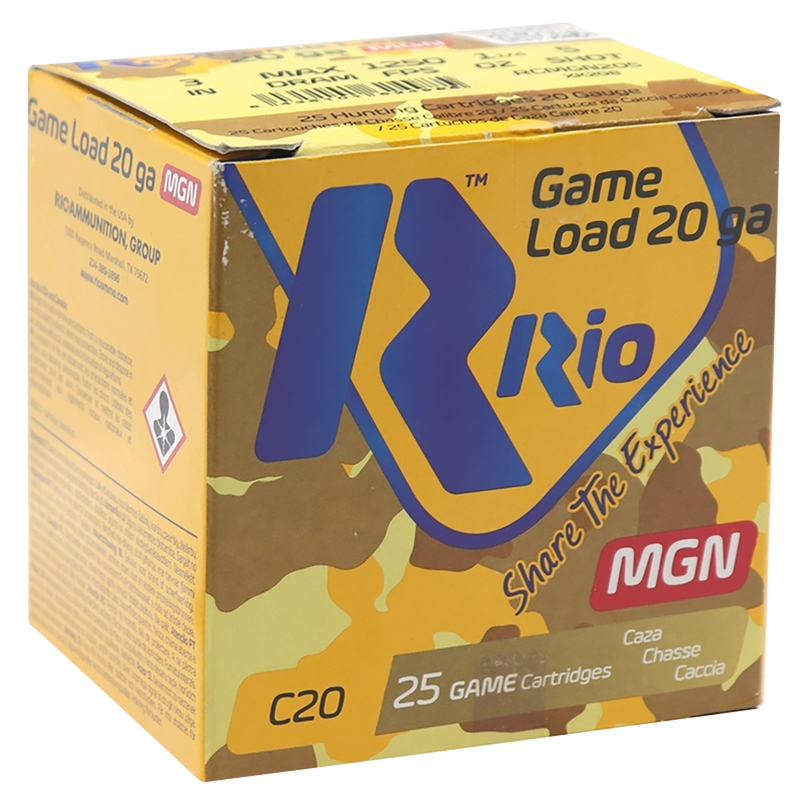 Rio Ammunition Game Load 20 Gauge 3" 1 1/4oz #5 Shot 25 Round Box - RC20MGN5