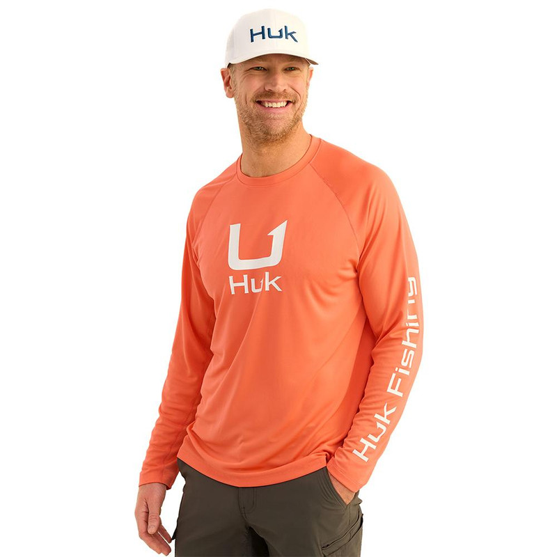 HUK Icon Crew Long Sleeve Shirt, Salmon - H1200573-821-M