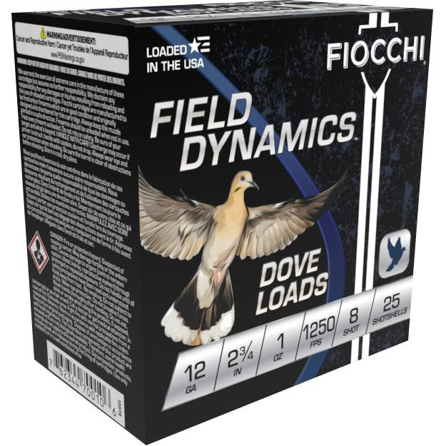 Fiocchi Field Dynamics Plastic 12 Gauge 1oz #8 Shot 25 Round Box - 12GT8