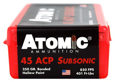 Atomic 45 ACP 250gr Subsonic JHP Handgun Ammo, 50rd - 00439