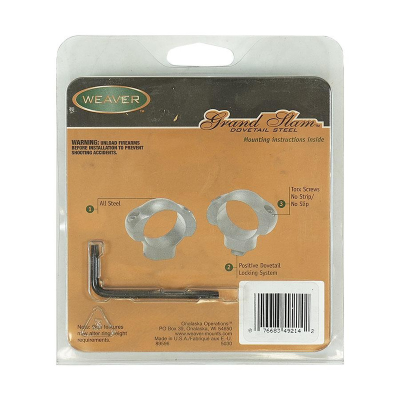 Weaver Grand Slam Ruger Style .22 cal Rimfire Scope Rings 1" High Nickel - 49214