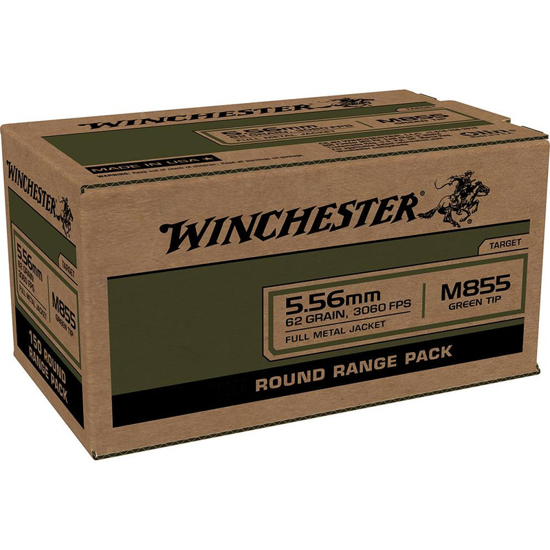 Winchester USA Lake City M855 Green Tip 5.56mm 62 gr. FMJ Rifle Ammunition 100/ct - WM855100