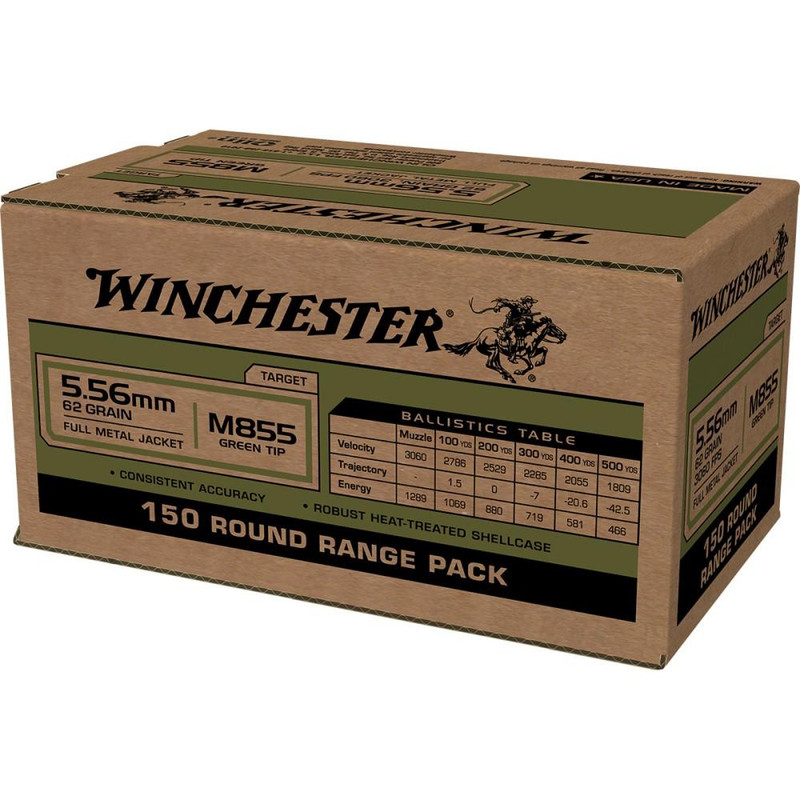 Winchester USA 5.56mm 62gr Green Tip FMJ Rifle Ammunition 600rd Case - WM855150C