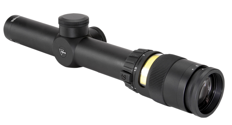 Trijicon AccuPoint 1-4x24mm 30mm Tube Riflescope, Illuminated Amber Triangle Post, Black - 200052