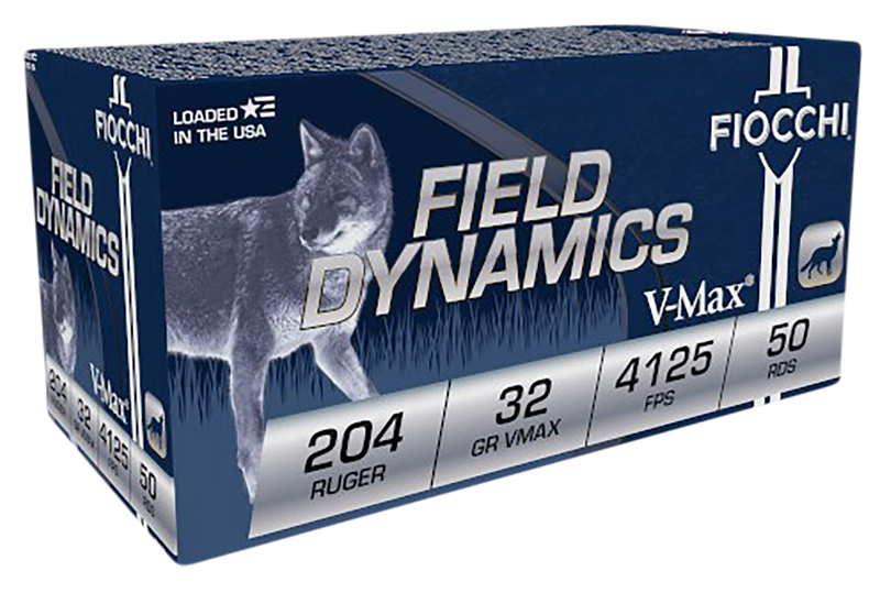 Fiocchi Field Dynamics 204 Ruger 32gr Hornady V-Max Rifle Ammo, 50rd Box - 204HVA