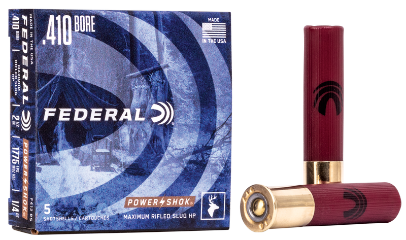 Federal Power-Shok Plastic 410 Gauge 1/4 oz Rifled Slug 5 Round Box - F412RS