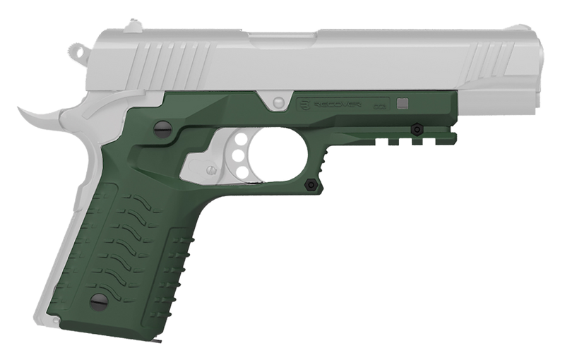 Recover Tactical CC3H03 Grip & Rail System, OD Green Polymer Picatinny for Standard Frame 1911 - CC3H03