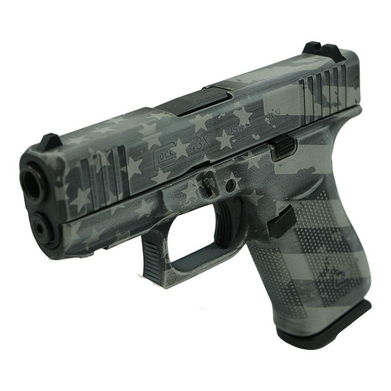 Glock 43X 9mm 3.41" 10rd Pistol, Distressed Gray US Flag - UX4350201FR