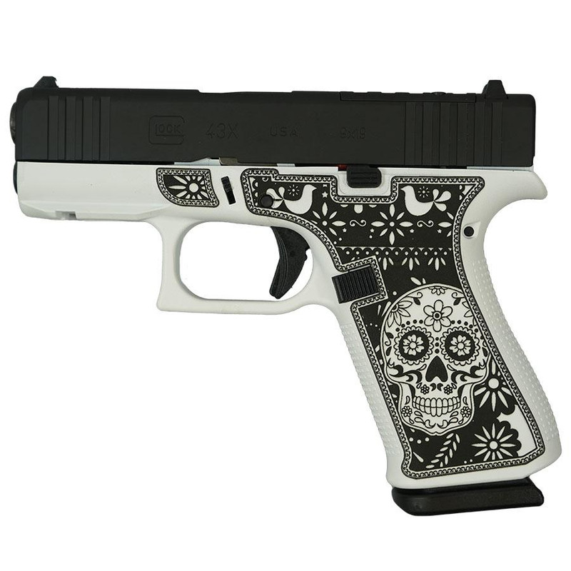 Glock 43X Sugar Skull 9mm 3.41" 10rd Pistol, Black & White Cerakote - UX4350201FR