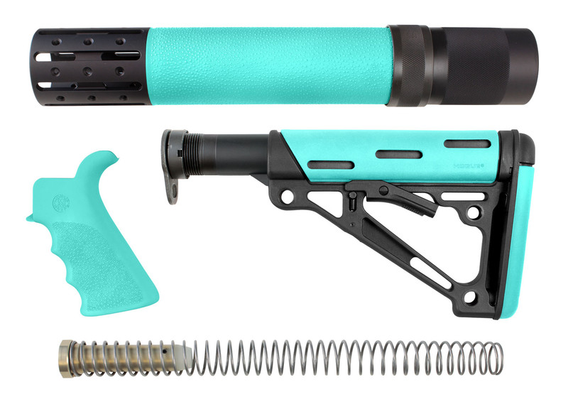 Hogue OverMolded 3-Piece Kit Collapsible Stock, Grip & Forend, Black & Aqua - 13478