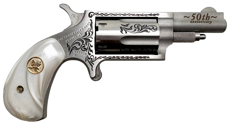 North American Arms 22M50 50th Anniversary .22 Magnum 1.63" 5rd Revolver, Matte Stainless with White Pearl Grip - 22M50