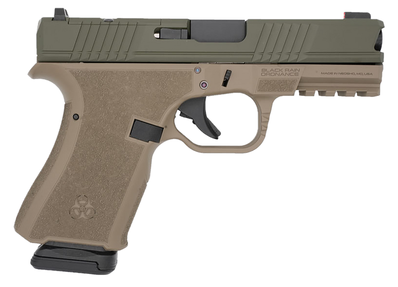 Black Rain Ordnance Frontline 9mm 4" 15+1 Compact Striker-Fired Pistol, FDE/OD Green - BRO-FL-9MM-FDE-OD