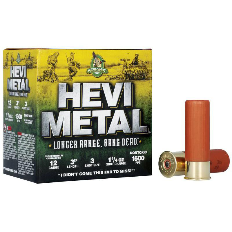 HEVI-Shot HEVI-Metal Longer Range Plastic 12 Gauge 1-1/4 oz #3 Shot 25 Round Box - HS38003