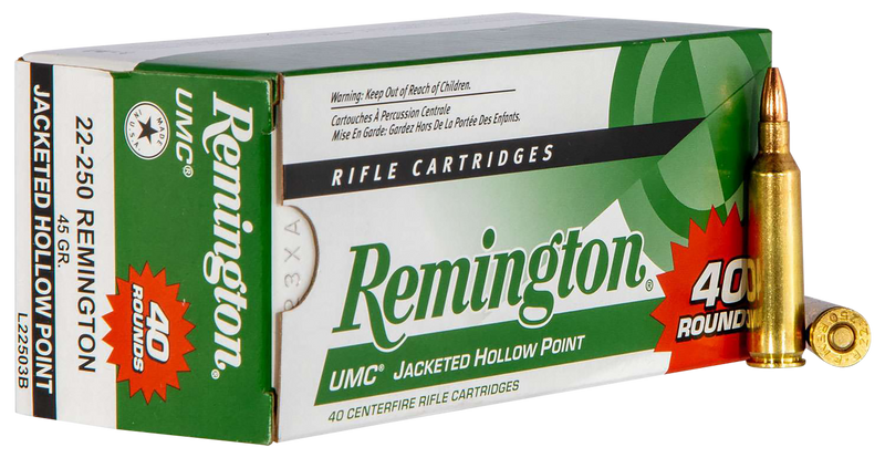 Remington UMC .22-250 Rem 45gr Jacketed Hollow Point Rifle Ammo, 40/Box - 23769