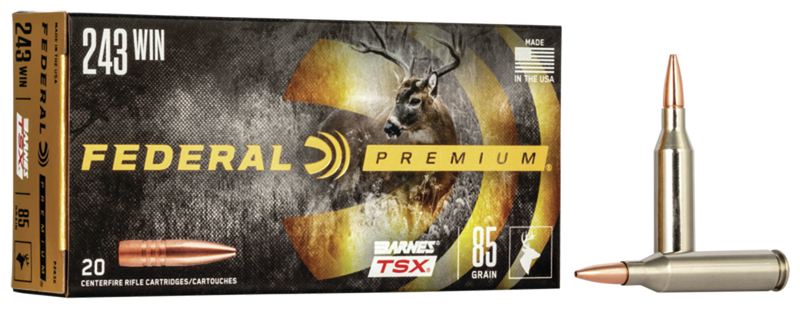Federal Premium 243 Win 85gr Barnes TSX Rifle Ammunition, 20rd Box - P243K