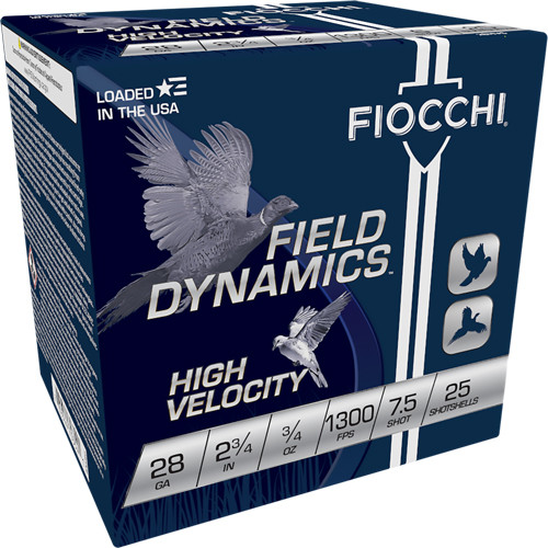 Fiocchi Field Dynamics Plastic 28 Gauge 2.75" 3/4 oz #7.5 Shot 25 Round Box - 28HV75