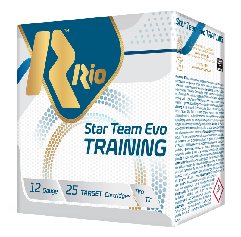 Rio Ammunition Star Team Training 24 Light Plastic 12 Gauge 2.75" 7/8oz #8 Shot 25 Round Box - STT24LT8