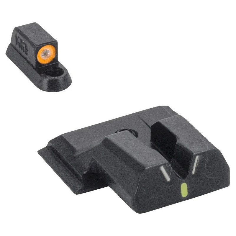 Meprolight Hyper Bright V-Sight Fixed Pistol Set for S&W M&P Shield Green with Orange Front - 417753131