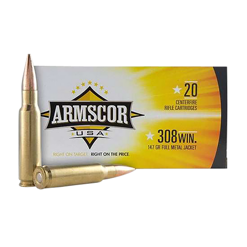 Armscor USA 308 Win 147gr Full Metal Jacket Rifle Ammo, 20/Box - FAC3081N