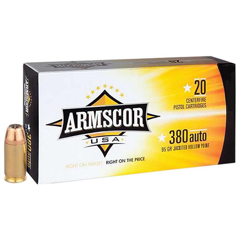 Armscor USA .380 ACP 95gr Jacketed Hollow Point Handgun Ammunition, 20/Box - FAC3803N