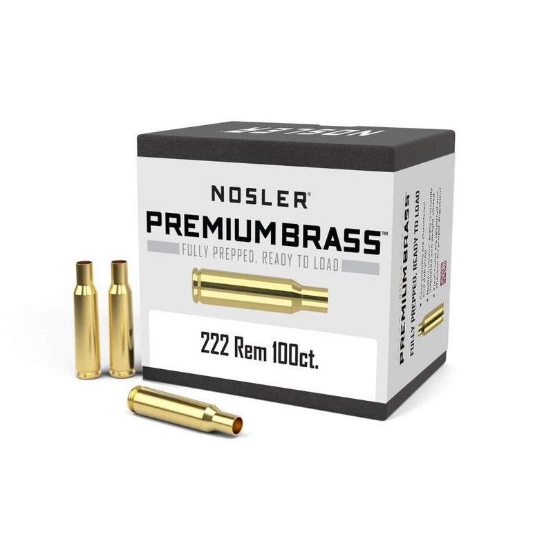 Nosler Unprimed Brass Rifle Cartridge Cases .222 Rem 100ct - 10058