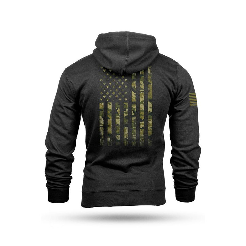 Nine Line Apparel American Camo Hooded Sweatshirt Black - AMERCAMO-DT6100-BLACK-XL
