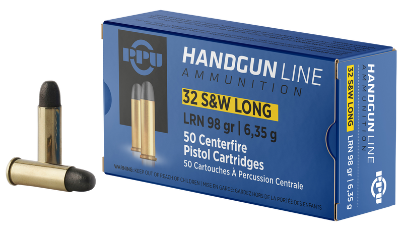 PPU .32 S&W Long 98gr Lead Round Nose Handgun Ammo, 50-Round Box - PPH32SW