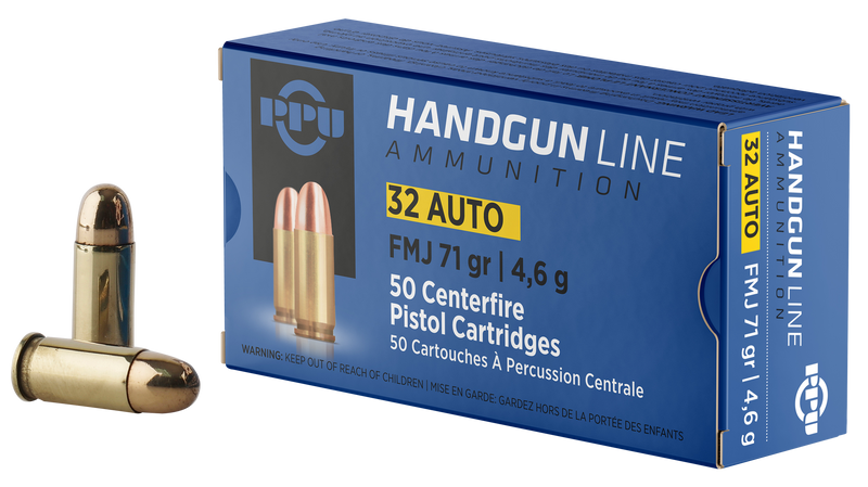 PPU 32 ACP 71gr Full Metal Jacket Handgun Ammunition, 50-Round Box - PPH32AF
