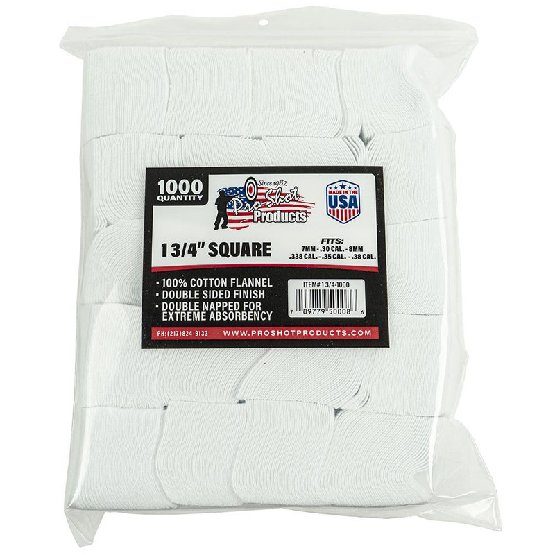 Pro-Shot 1 3/4" Square 100% Cotton Cleaning Patches 1000 Count - 13/4-1000