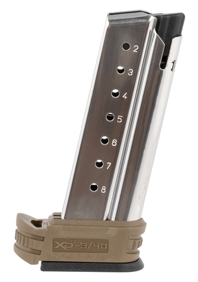 Springfield Armory XD-S 9mm 8rd Handgun Magazine, Stainless/FDE - XDS0908DE