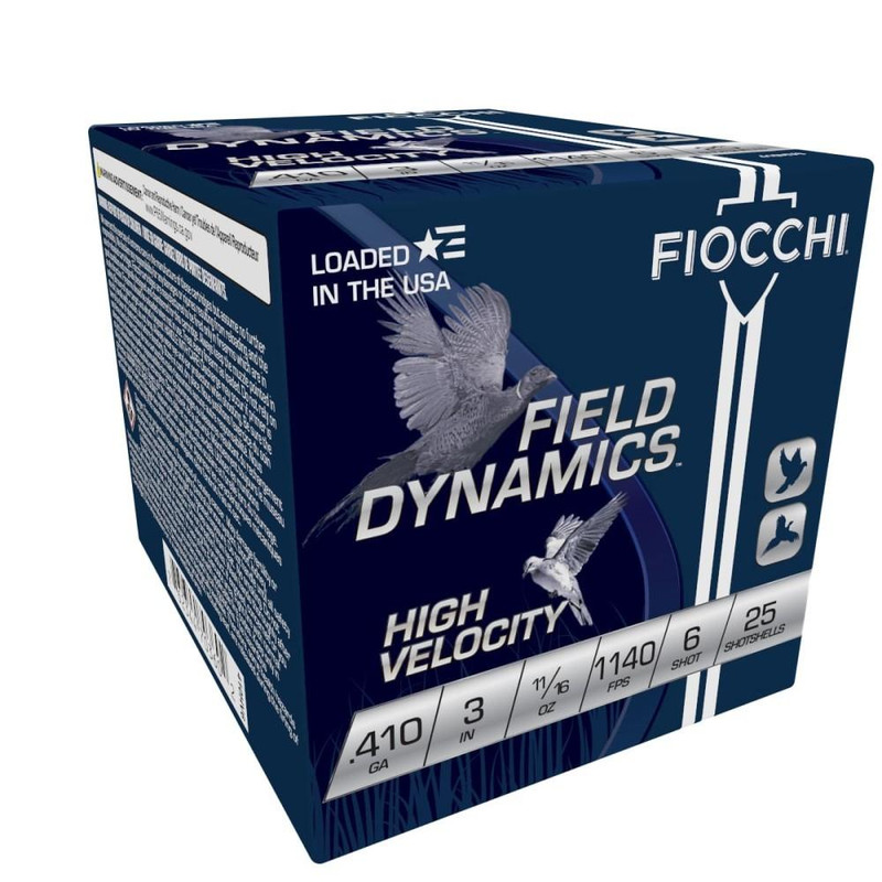 Fiocchi Field Dynamics High Velocity Plastic 410 Gauge 11/16oz #6 Shot 25 Round Box - 410HV6