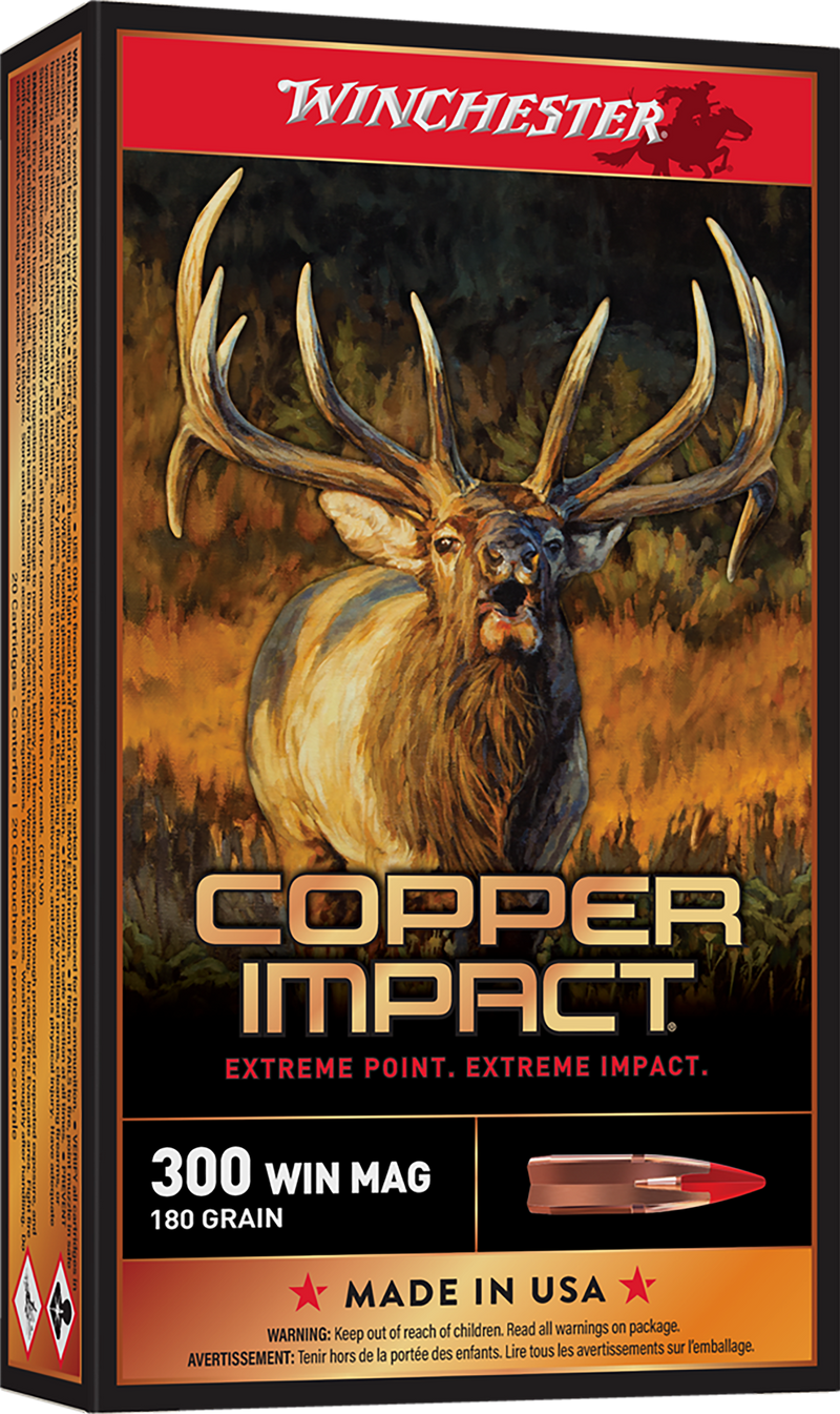 Winchester Copper Impact 300 Win Mag 180gr Copper Extreme Point Lead-Free Rifle Ammo, 20 Per Box - X300CLF2