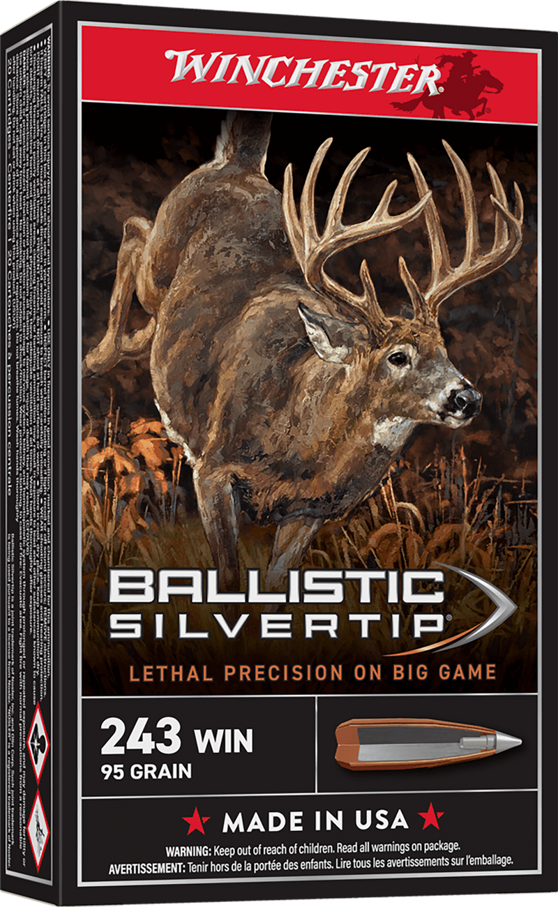 Winchester Ballistic Silvertip 243 Win 55gr Fragmenting Polymer Tip Rifle Ammo, 20 Per Box - SBST243