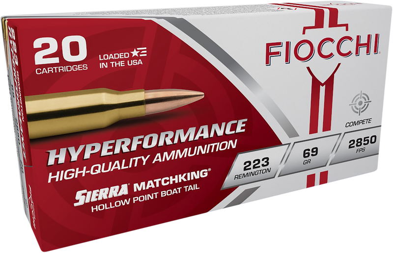 Fiocchi Hyperformance Compete 223 Rem 69gr Sierra MatchKing BTHP Rifle Ammo, 20rd Box - 223MKC